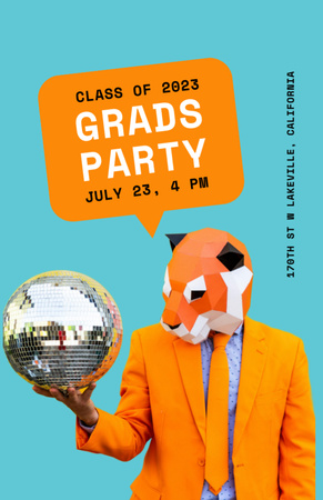 Graduation Party And Man In Mask Invitation 5.5x8.5in Design Template