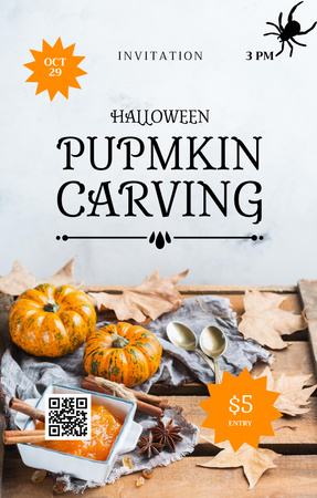 Platilla de diseño Exciting Halloween's Pumpkin Carving Promotion Invitation 4.6x7.2in