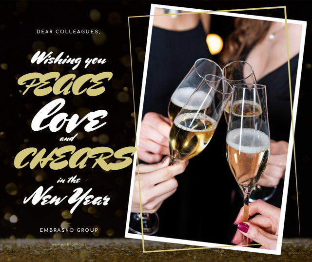 New Year Greeting People Toasting with Champagne Facebook Tasarım Şablonu