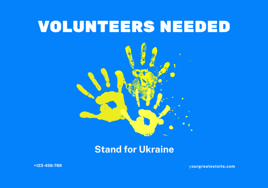 Designvorlage Volunteering During War in Ukraine with People's Handprints für Flyer A5 Horizontal