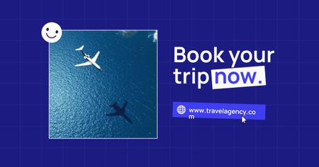 Travel Tour Offer with Airplane on Blue Facebook AD Design Template