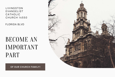 Church Invitation with Old Catholic Religious Building Flyer 4x6in Horizontal Design Template