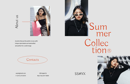 Summer Fashion Collection Announcement with Stylish Girl Brochure 11x17in Bi-fold Design Template