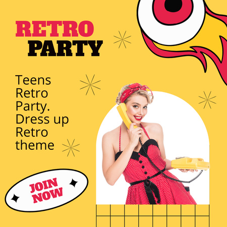 Retro Party Annoncement With Yellow Color Instagram Design Template