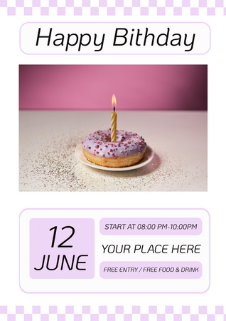 Invitation to Birthday with Festive Cake Poster Design Template