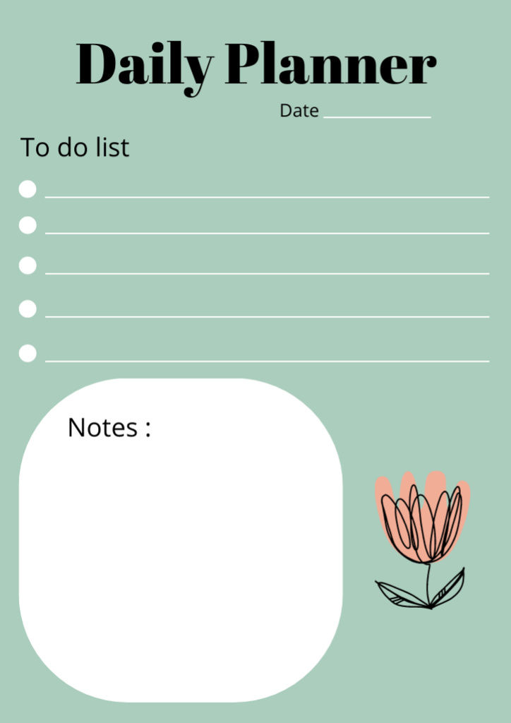 Designvorlage Daily Notes Reminder with Cute Flowers In Green für Schedule Planner