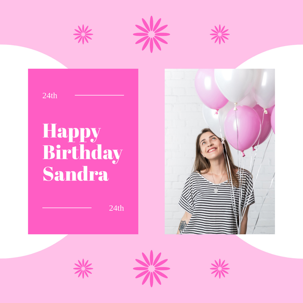 Birthday Greeting to Young Woman on Pink Instagram Design Template