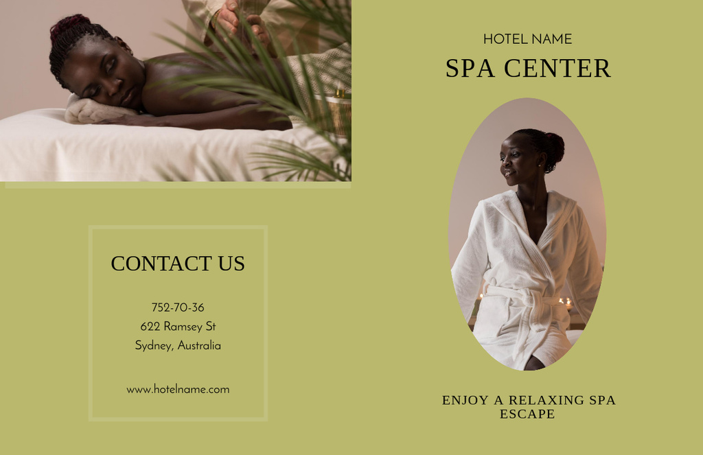 SPA Services Ad with Young Woman on Massage Brochure 11x17in Bi-fold Design Template