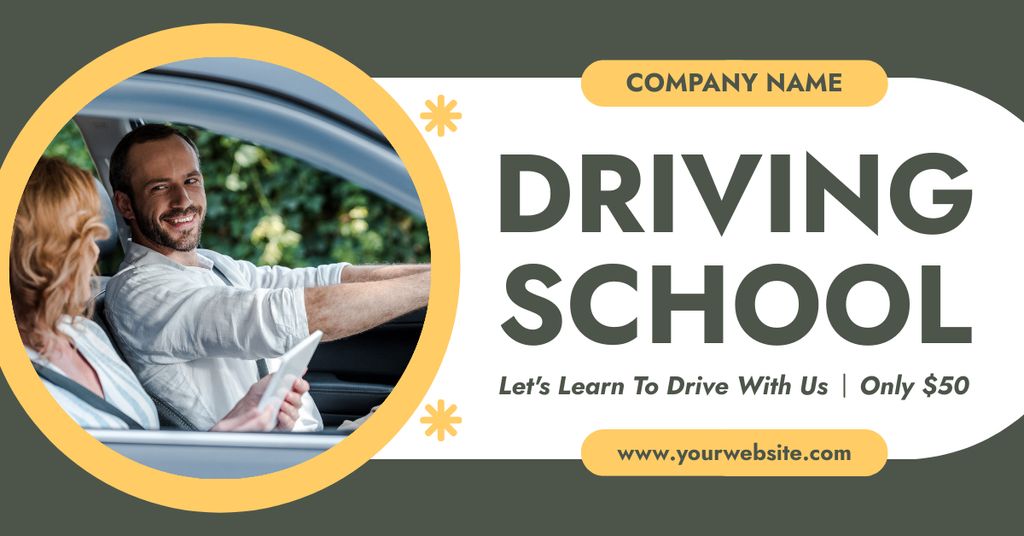Designvorlage Automobile Driving School Trainings Offer With Fixed Price für Facebook AD