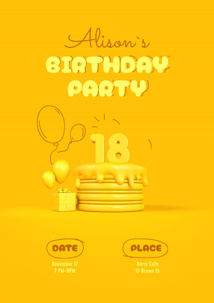 Birthday Party Invitation on Bright Yellow Flyer A5 – шаблон для дизайна