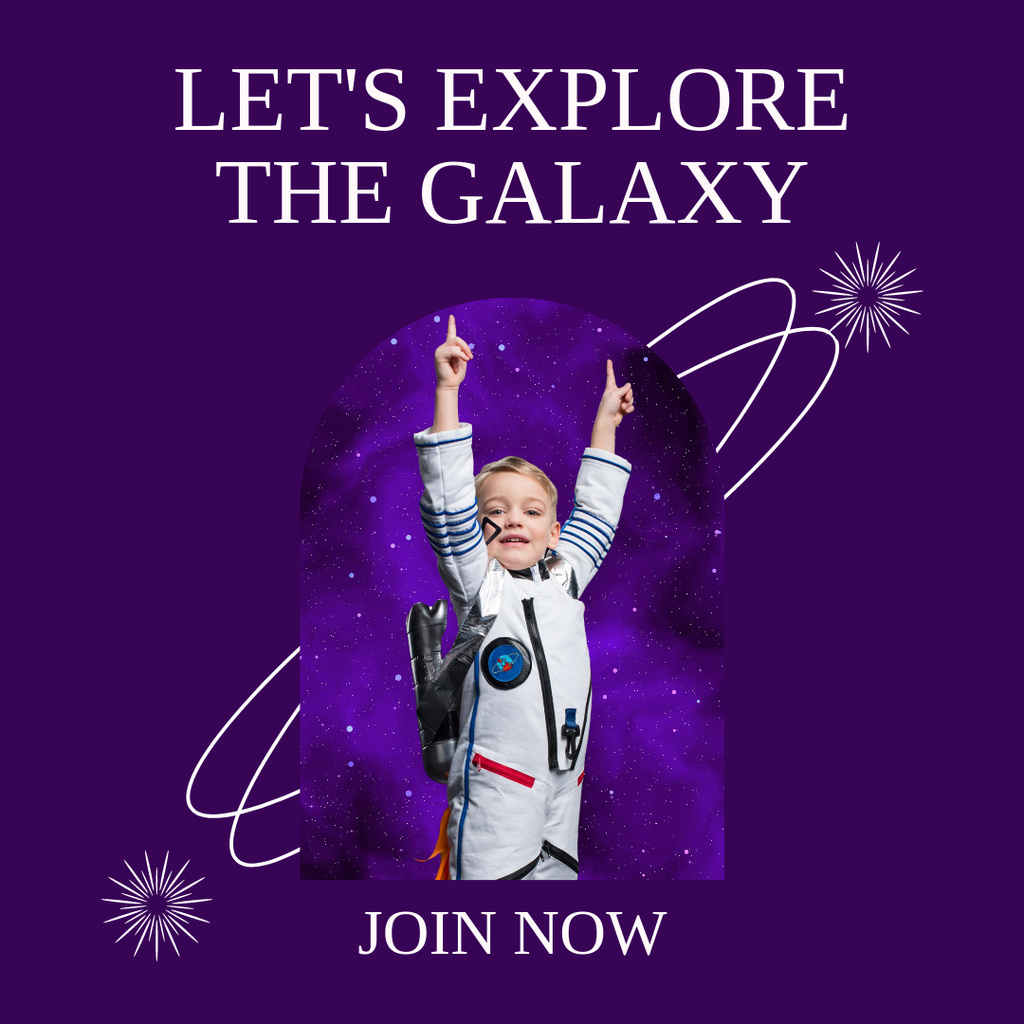 Little Boy in Space Suit on Purple Instagram – шаблон для дизайну
