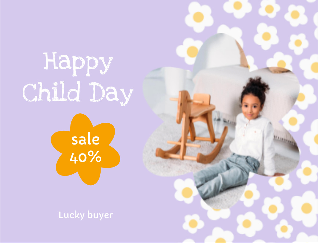 Designvorlage Children's Day Sale with Cute Girl with Toys für Postcard 4.2x5.5in