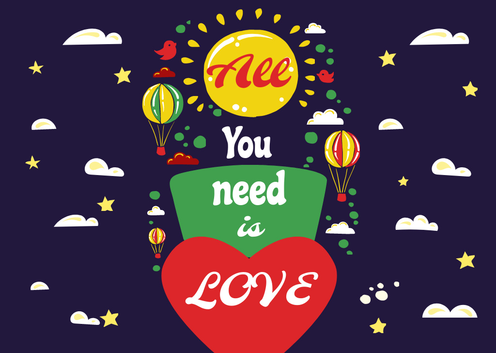Loving Quote with Colorful Air Balloons Postcard Šablona návrhu