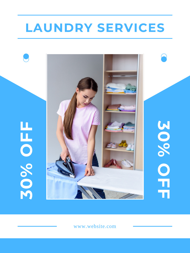 Offer Discounts on Laundry Service with Woman Who Irons Clothes Poster US Tasarım Şablonu
