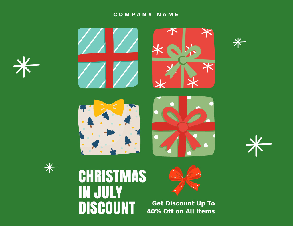 Ontwerpsjabloon van Flyer 8.5x11in Horizontal van Delightful Christmas Sale Announcement for July In Green
