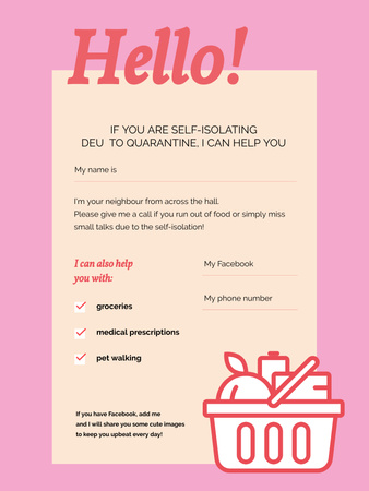 Volunteer Help Notice for people on Self-isolation Poster US Design Template