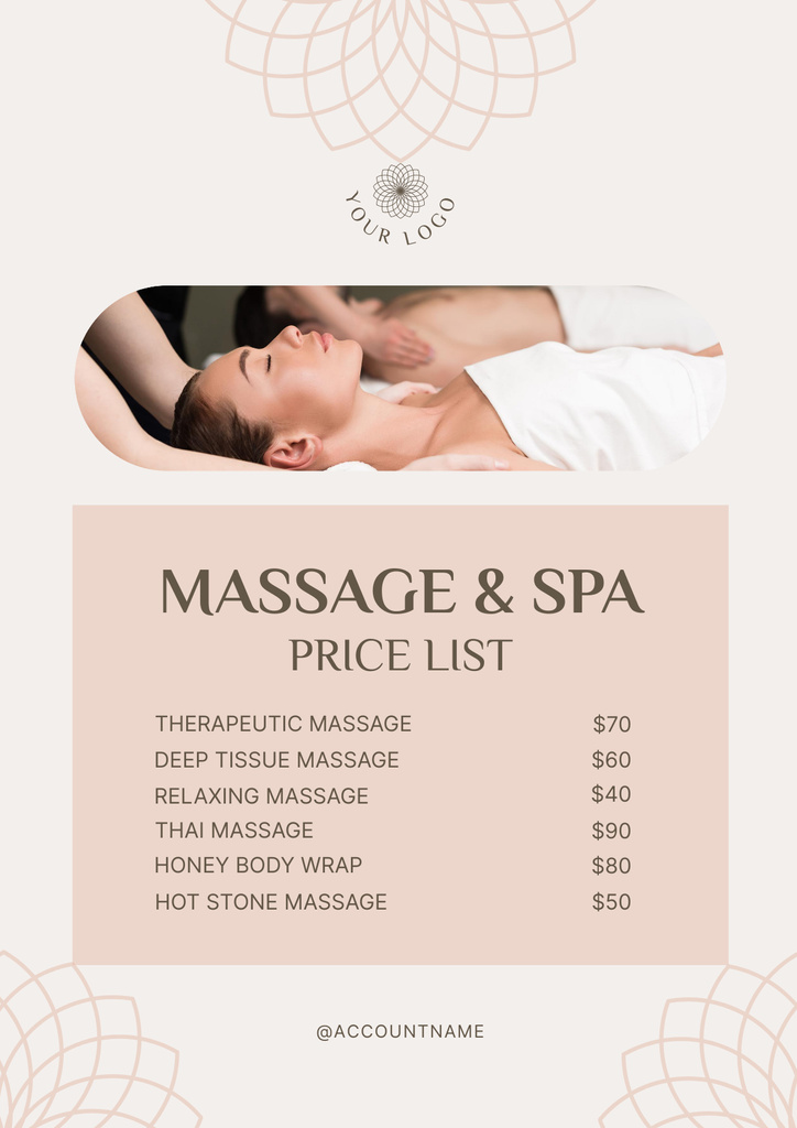 Massage Services Price List Poster – шаблон для дизайна
