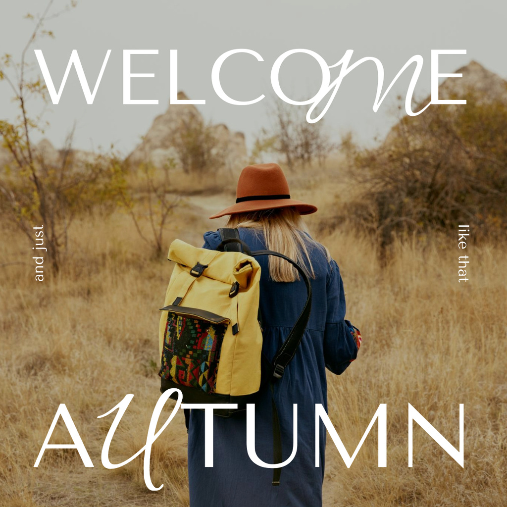 Ontwerpsjabloon van Instagram van Girl with Backpack in Autumn Forest