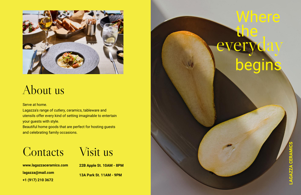 Platilla de diseño Info about Restaurant with Fresh Pears on Plate Brochure 11x17in Bi-fold