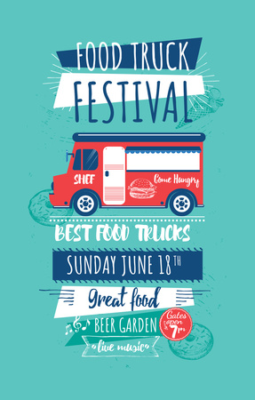 Food Truck festival announcement with Delivery Van Invitation 4.6x7.2in Design Template