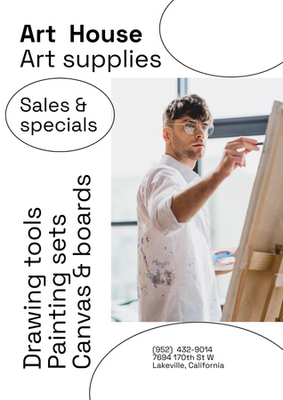 Professional Art Supplies And Drawing Tools Sale Offer Poster Design Template