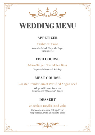 Wedding Food List Ornate with Classical Elements Menu Design Template