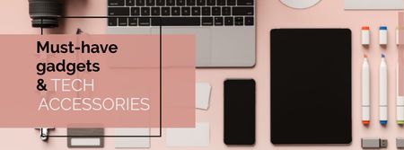 gadgets e acessórios tecnológicos em rosa Facebook cover Modelo de Design