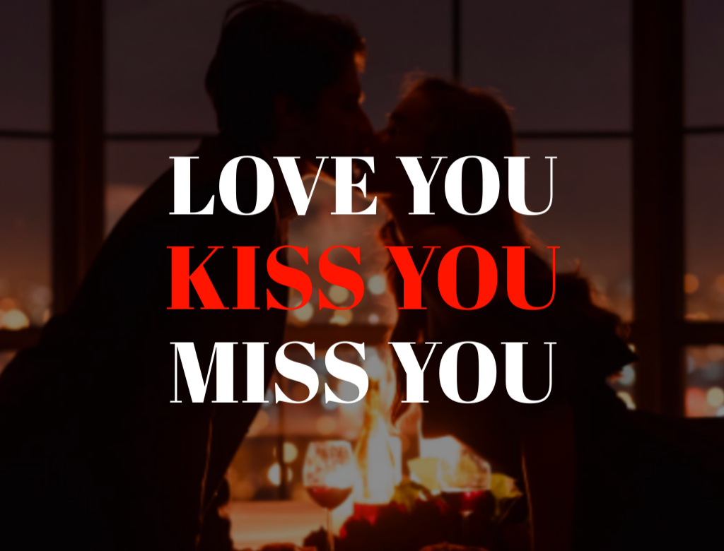 Valentine's Day Greeting with Kissing Couple Silhouette Postcard 4.2x5.5in Šablona návrhu