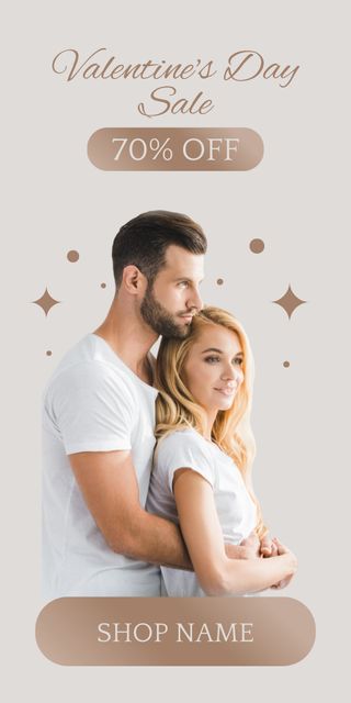 Valentine's Day Sale Announcement with Couple in Love and Stars Graphic Design Template