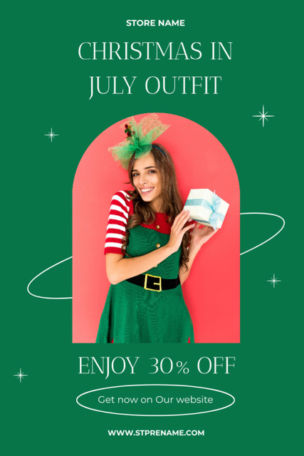 Christmas Holiday Sale with Young Woman in Elf Costume Flyer 4x6in Design Template