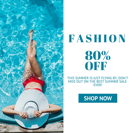 Young Woman in Big Hat Relaxing in Swimming Pool Instagram tervezősablon