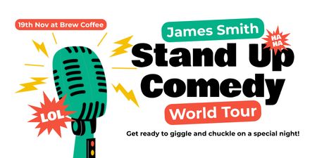 Standup Show with Green Retro Microphone Twitter Design Template