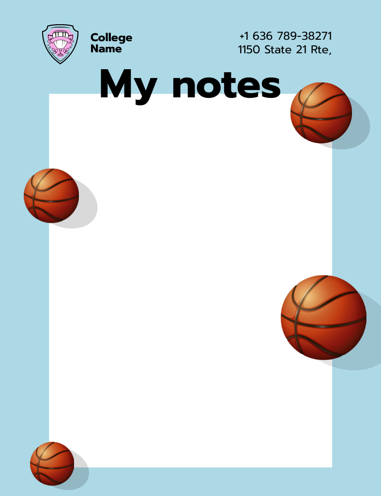 Designvorlage College Bright Schedule with Basketball Balls on Blue für Notepad 107x139mm
