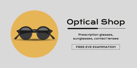 Реклама магазина оптики с солнцезащитными очками с темными линзами Twitter – шаблон для дизайна