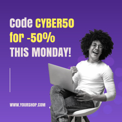 Sale on Cyber Monday with Young Man using Laptop