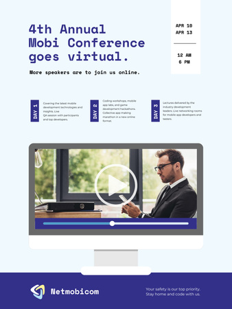 Plantilla de diseño de Anuncio de conferencia en línea con oradora Poster US 