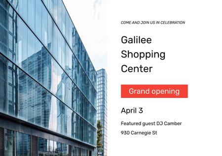 Shopping Center Opening with Glass Building Flyer A5 Horizontal Design Template