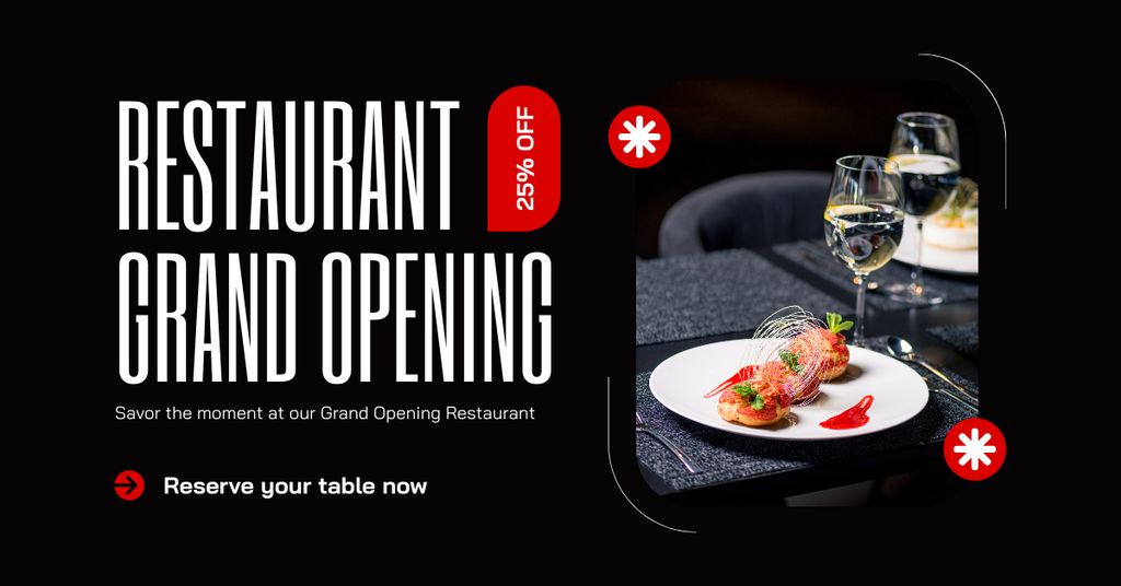 Plantilla de diseño de Luxurious Restaurant Grand Opening With Discount And Reserving Facebook AD 