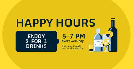Plantilla de diseño de Anuncio de Happy Hour de bebidas alcohólicas Facebook AD 