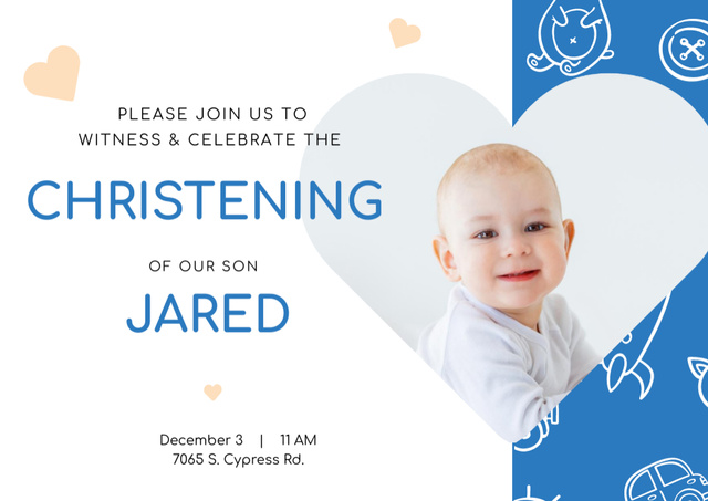 Baby Christening Invitation with Adorable Little Boy Postcard Šablona návrhu