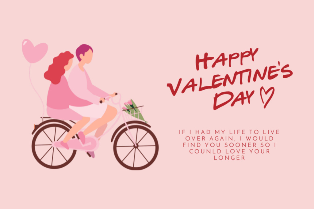 Ontwerpsjabloon van Postcard 4x6in van Valentine's Day Greeting With Couple On Bicycle