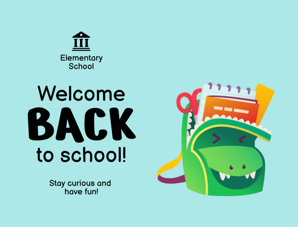 Welcome Back To School Text with Cute Childish Backack Postcard 4.2x5.5in Design Template