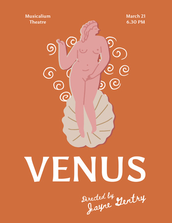 Theatrical Show Announcement with Venus Illustration Poster 8.5x11in Modelo de Design