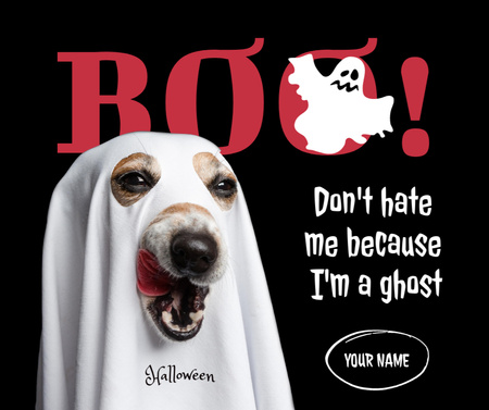 Ontwerpsjabloon van Facebook van Funny Dog in Ghost Costume on Halloween 