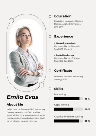 Platilla de diseño Professional SEO Marketing Skills And Work Experience Resume