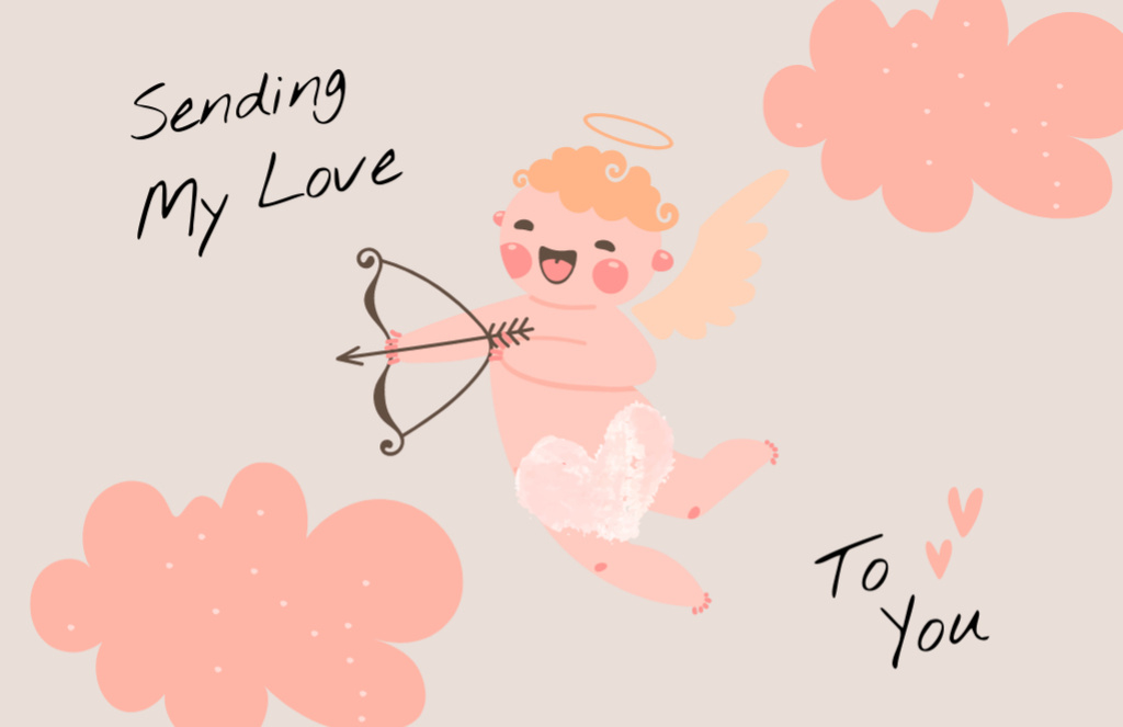 St.Valentine Day Wishes With Cute Cupid Thank You Card 5.5x8.5in Tasarım Şablonu