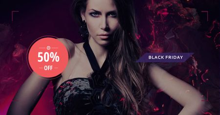 Black Friday Announcement with Attractive Woman Facebook AD Design Template