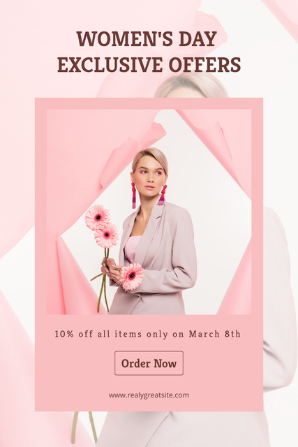 Exclusive Offers Announcement on International Women's day Pinterest tervezősablon