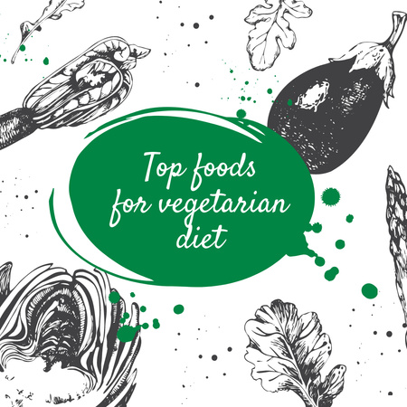 Foods for vegetarian diet with Veggie illustration Instagram Design Template