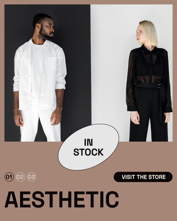 Aesthetic Fashion Ad with Stylish Couple Instagram Post Vertical Modelo de Design